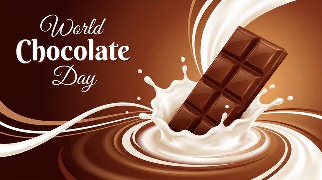 Chocolate bar with milk splashing on World Chocolate Day