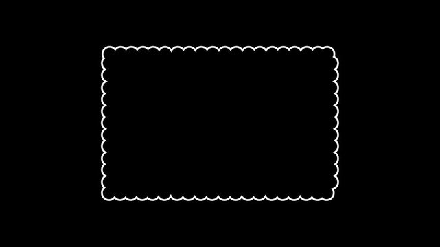 White scalloped square border frame on black. White scalloped square for digital design. Elegant white scalloped square frame for modern photo framing and artistic graphic layout art.
