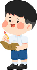 Fototapeta premium Boy Writing In Notebook Studying And Learning