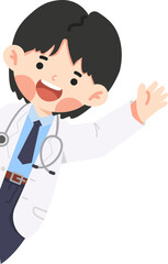 Fototapeta premium Doctor Waving Hand Greeting Patient With Friendly Smile