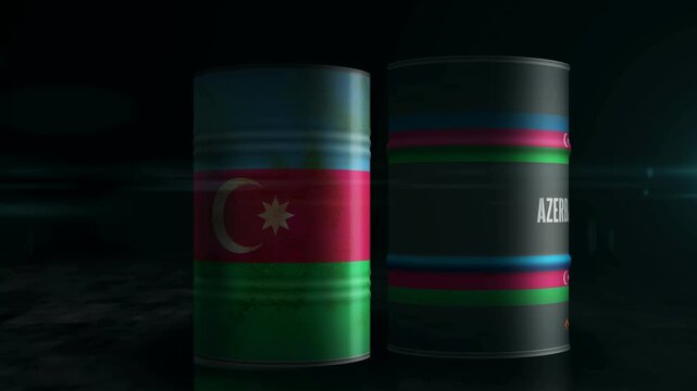 Azerbaijan oil business and fuel extraction barrels concept. Azerbaijani petrol industrial metal containers.