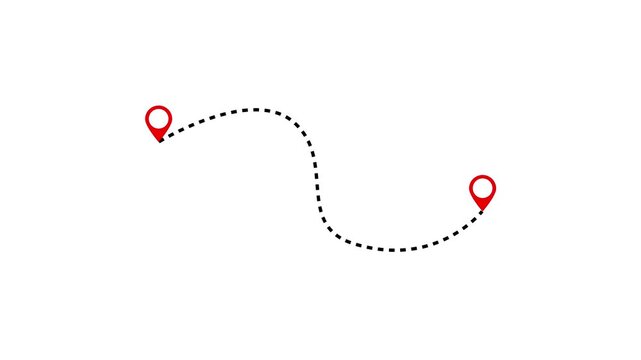 Red location pin icon with dotted path on white. Red location pin for map marker. Professional red location pin for digital route tracking and geography destination visuals art.