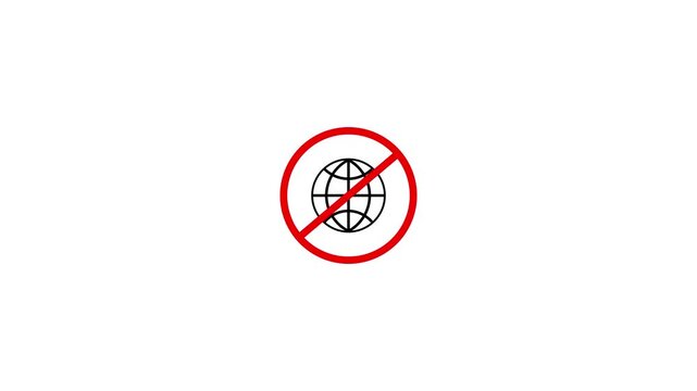 No internet access symbol with red prohibition sign. No internet access for connection error. No internet access symbol for network outage and digital signal failure alert visuals art.