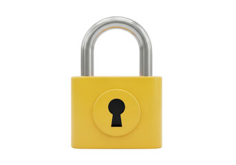 Naklejka premium Bright yellow padlock with metallic silver keyhole and shackle