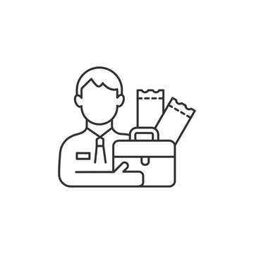 Lottery agent linear icon. Middleman between participator and lottery tickets distributor. Thin line customizable illustration. Contour symbol. Vector isolated outline drawing. Editable stroke