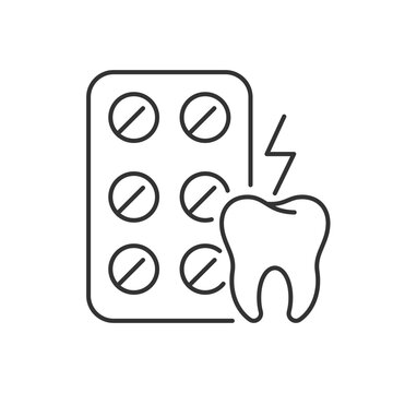 Painkillers linear icon. Relieving toothaches. Analgesic medicine. Anti-inflammatory drug. Thin line customizable illustration. Contour symbol. Vector isolated outline drawing. Editable stroke