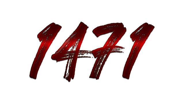 3D blood red number design of 1471 on white background.