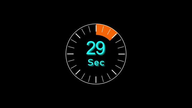 33 Sec clock icon animation. 33 Second countdown animation on black background and creating a stunning 4k animation.