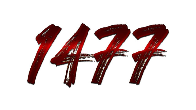 3D blood red number design of 1477 on white background.