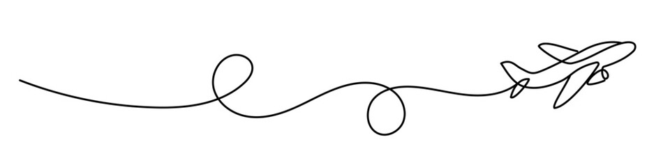 Obraz premium A continuous line drawing of an airplane in flight. Minimalistic vector illustration on the theme of aviation, travel, tourism, and air transport. Editable outline.