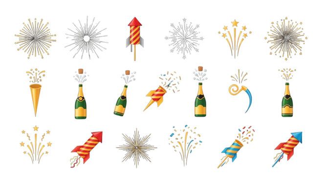 Festive celebration collection sparkling fireworks champagne bottles and party poppers for joyful occasions