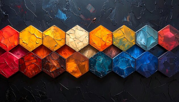 Colorful geometric mosaic on textured dark background