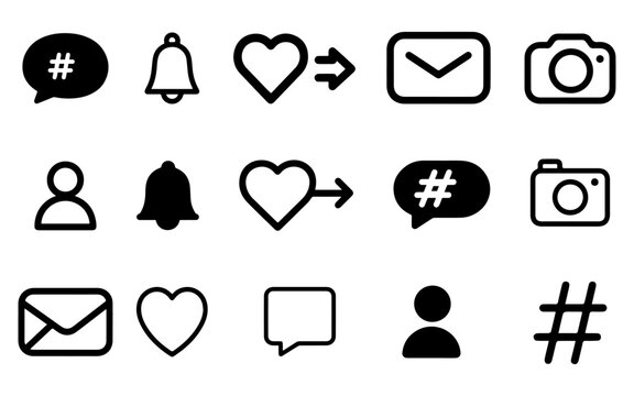Social media icon set line vector isolated minimal outline communication symbols