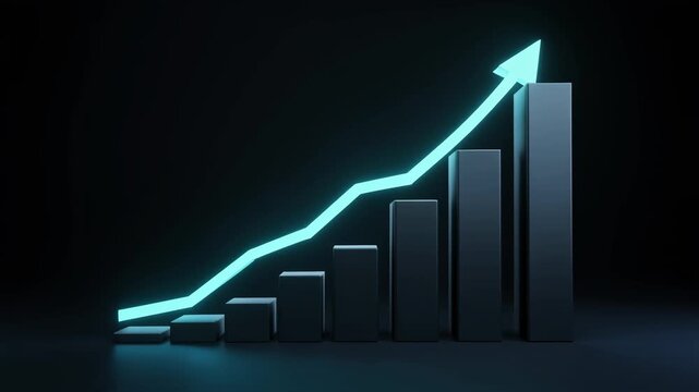 Dark corporate graph with glowing growth line animation