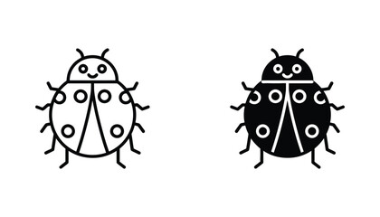 Cute ladybug beetle cartoon insect icon set in outline and solid black silhouette for garden or nature themed design © Lumina