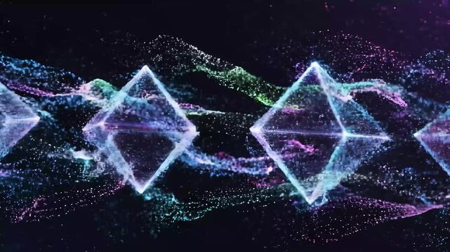 Floating rhombus patterns with AI particle glow animation background