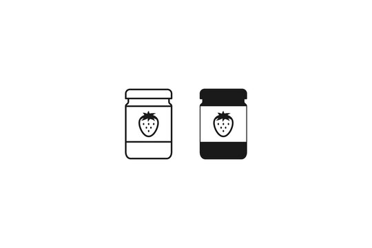 solid and outline strawberry jam icon