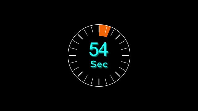 58 Sec clock icon animation. 58 Second countdown animation on black background and creating a stunning 4k animation.