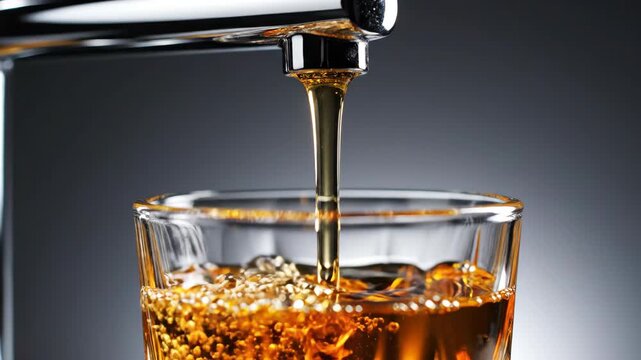 Whiskey pouring into glass with ice cubes close up shot showing bubbles and liquid flow central bank monetary policy economic