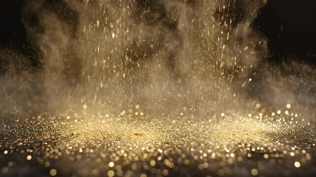 Golden glitter sparkle dust shine light bokeh falling dark surface creating magical atmosphere symbolizing central bank monetary
