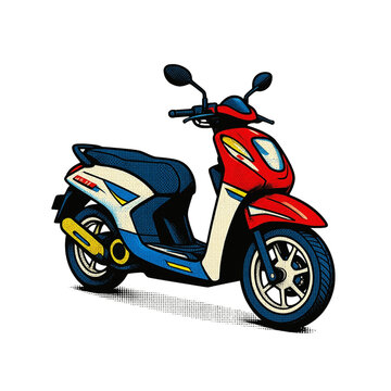 red matic motorcycle isolated on white background pop art 