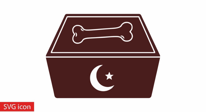 Solemn pet memorial box icon, symbolizing remembrance for cherished animal companions with a bone and symbolic crescent