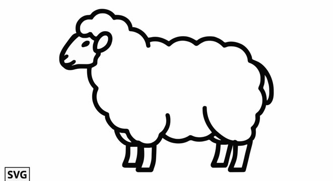 Clean vector line art of a domestic sheep standing, a simple yet effective farm animal illustration