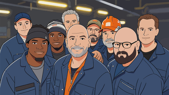 Group Portrait of Industrial Factory Workers Team