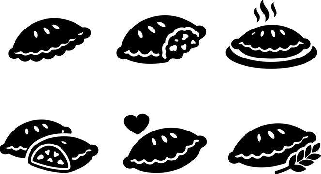 Pie pastry and bakery silhouette icon set