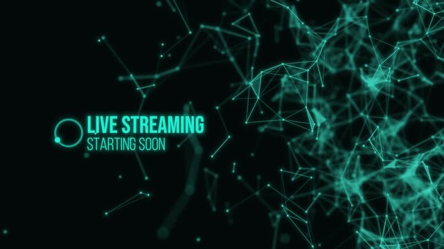 Live streaming starting soon. Abstract geometric background and text. 4K