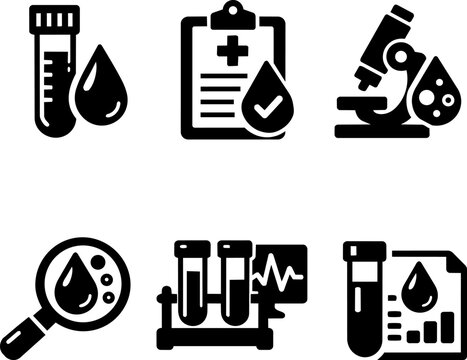 Blood analysis and laboratory silhouette icon collection