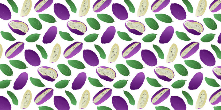 Seamless Pattern Akebi Fruit Whole Half Exotic Food