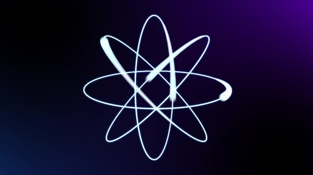 Abstract atom symbol glows softly against gradient background