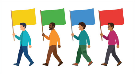People carrying colorful flags illustration on a white background © vectors home