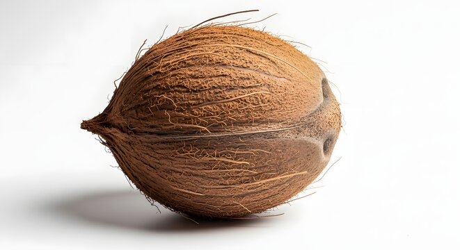 A whole brown coconut isolated on white background