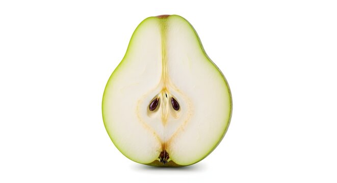 Fresh ripe pear cut in half isolated on white background