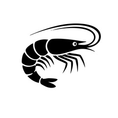 Fototapeta premium Shrimp Silhouette Icon Vector. Black Prawn Graphic Isolated on White for Seafood Logo and Menu Design.