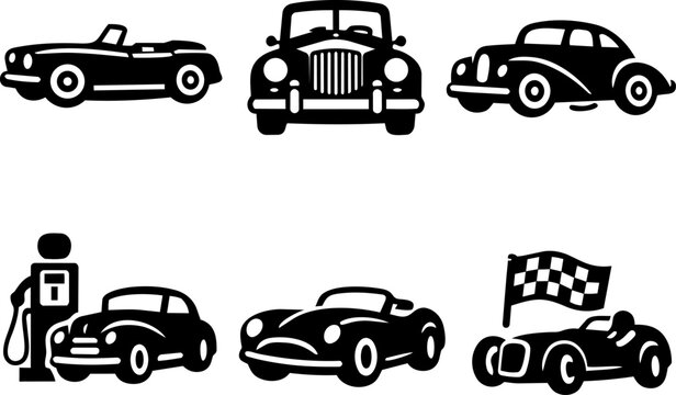 Vintage and classic car silhouette icon collection
