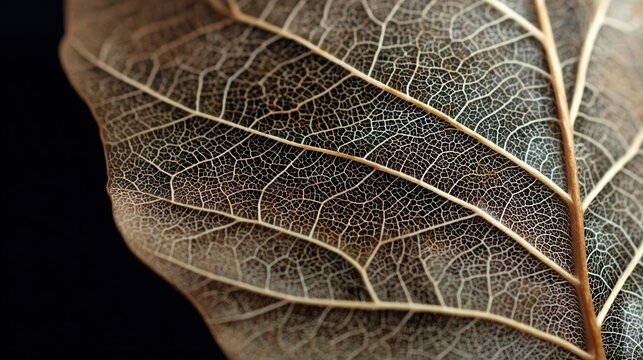 Intricate Vein: A detailed macro shot reveals the delicate and complex skeletal structure of a leaf, a testament to the intricate beauty of nature's design.