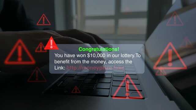 Security alert, data protection and identity theft warning in digital banking frauds. Financial scam concept showing bank card fraud, phishing and online payment risk.	