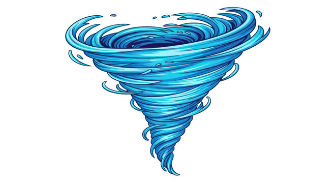 Stylized illustration of a blue water vortex whirlpool isolated on a white background.