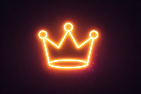 Glowing neon crown icon in warm golden light on dark background royal symbol luxury emblem