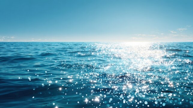 Ocean Sparkle Under the Sky: The endless ocean stretches towards the horizon, where the sun reflects on the water's surface, creating a dazzling display of light and motion.