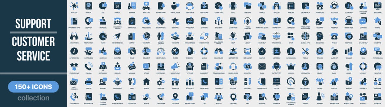 Support, customer and service icon collection in colored style. Set of support, customer, service, helpdesk, communication, assistance and client care icons