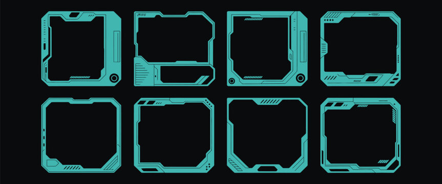 Blue Futuristic Cyber Frame Collection for Sci Fi HUD Interface Design, High Tech Digital Borders and UI Elements for Gaming, Virtual Reality, Dashboard Screens and Advanced Technology Graphics