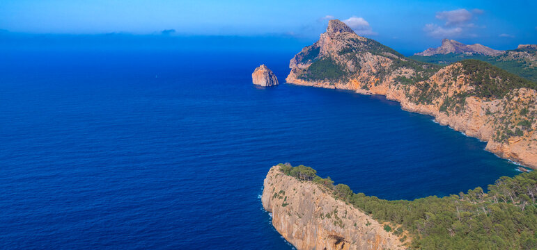 Es Colomer Viewpoint, Formentor Peninsula, Pollensa Bay, Comarca Sierra de Tramuntana, Mediterranean Sea, Mallorca, Islas Baleares, Spain, Europe