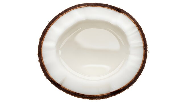 Fresh half of a coconut isolated on white background