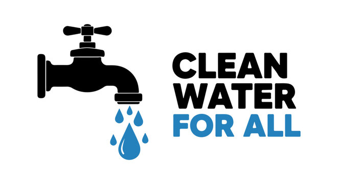 Clean water for all, an essential human right, represented by a dripping faucet and clear text