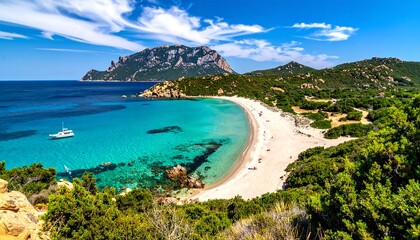 Obraz premium Coastal paradise with clear turquoise waters and hills