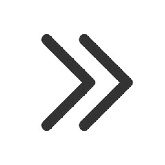 Obraz premium Right double arrow pixel perfect linear ui icon. Guillemets. Fast forward button. Speed up. GUI, UX design. Outline isolated user interface element for app and web. Editable stroke. Arial font used